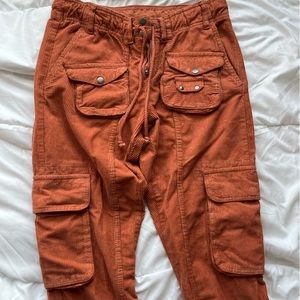NWOT FREE PEOPLE CORDUROY ORANGE CARGO PANTS